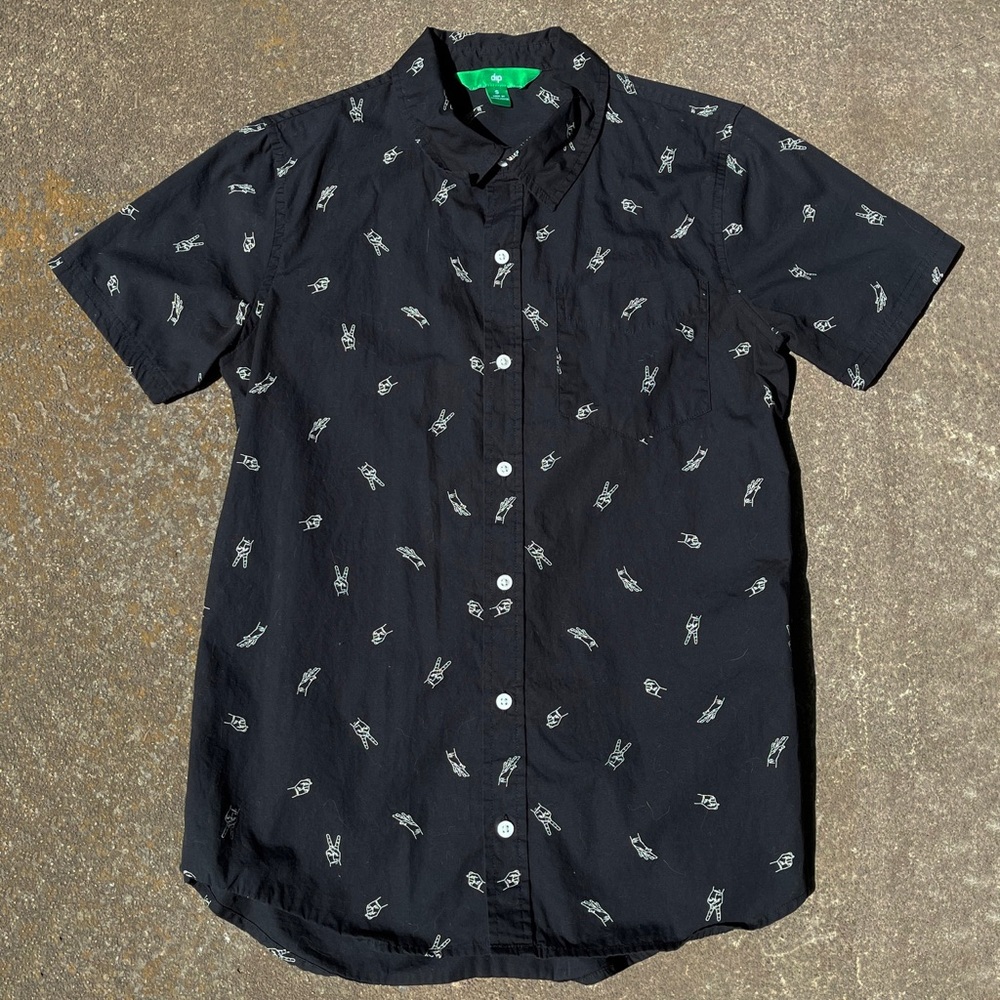 Dip Hand Signs Print Button-Down Shirt